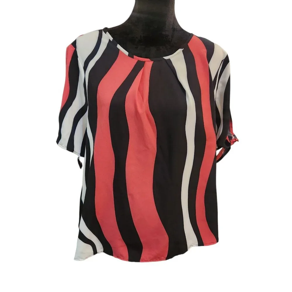 NWT Emery Rose Black, Pink and White Stripe Blouse Size 2XL - Picture 1 of 6